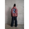 Erkek 3 İplik Pamuklu Kapüşonlu Baskılı Cepli Oversize Sweatshirt Hoodie - Gül Kurusu