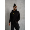 Erkek 3 İplik Pamuklu Kapüşonlu Baskılı Cepli Oversize Sweatshirt Hoodie - Siyah