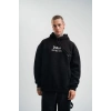 Erkek 3 İplik Pamuklu Kapüşonlu Baskılı Cepli Oversize Sweatshirt Hoodie - Siyah