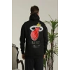 Erkek 3 İplik Pamuklu Kapüşonlu Baskılı Cepli Oversize Sweatshirt Hoodie - Siyah