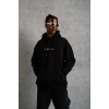 Erkek 3 İplik Pamuklu Kapüşonlu Baskılı Cepli Oversize Sweatshirt Hoodie - Siyah