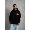 Erkek 3 İplik Pamuklu Kapüşonlu Baskılı Cepli Oversize Sweatshirt Hoodie - Siyah