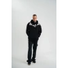 Erkek 3 İplik Pamuklu Kapüşonlu Baskılı Cepli Oversize Sweatshirt Hoodie - Siyah