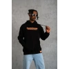 Erkek 3 İplik Pamuklu Kapüşonlu Baskılı Cepli Oversize Sweatshirt Hoodie - Siyah