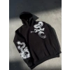 Erkek 3 İplik Pamuklu Kapüşonlu Baskılı Cepli Oversize Sweatshirt Hoodie - Siyah