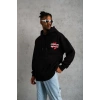 Erkek 3 İplik Pamuklu Kapüşonlu Baskılı Cepli Oversize Sweatshirt Hoodie - Siyah