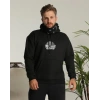 Erkek 3 İplik Pamuklu Kapüşonlu Baskılı Cepli Oversize Sweatshirt Hoodie - Siyah