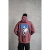Erkek 3 İplik Pamuklu Kapüşonlu Baskılı Cepli Sweatshirt Hoodie - Gül Kurusu