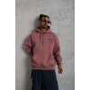 Erkek 3 İplik Pamuklu Kapüşonlu Baskılı Cepli Sweatshirt Hoodie - Gül Kurusu