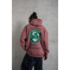 Erkek 3 İplik Pamuklu Kapüşonlu Baskılı Cepli Sweatshirt Hoodie - Gül Kurusu