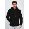 Erkek 3 İplik Pamuklu Kapüşonlu Cepli Oversize Hoodie Sweatshirt - Siyah