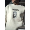 Erkek 3 iplik pamuklu Kışlık Bisiklet Yaka Baskılı SweatShirt - Beyaz