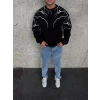 Erkek 3 iplik pamuklu Yıldırım Baskılı Bisiklet Yaka SweatShirt - Siyah