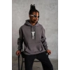 Erkek Baskılı Kapüşonlu 3 iplik pamuklu Hoodie Sweatshirt - Gri