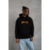 Erkek Baskılı Kapüşonlu 3 iplik pamuklu hoodie Sweatshirt - Siyah