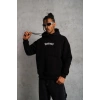 Erkek Baskılı Kapüşonlu 3 iplik pamuklu hoodie Sweatshirt - Siyah