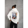 Erkek Baskılı Kapüşonlu ve Kanguru Cepli Sweatshirt hoodie - Beyaz