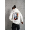 Erkek Baskılı Kapüşonlu ve Kanguru Cepli Sweatshirt hoodie - Beyaz