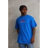 Erkek Baskılı T-Shirt Kısa Kol Bisiklet Yaka Rahat Kalıp Tişört  - Mavi