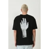 Erkek Baskılı T-Shirt Kısa Kol Bisiklet Yaka Rahat Kalıp Tişört - Siyah
