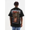 Erkek Baskılı T-Shirt Kısa Kol Bisiklet Yaka Rahat Kalıp Tişört  - Siyah