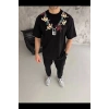 Erkek Baskılı T-Shirt Kısa Kol Bisiklet Yaka Regular Fit Rahat Tişört - Siyah