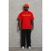 Erkek Baskılı T-Shirt Kısa Kol Bisiklet Yaka Regular Fit Tişört - Kırmızı