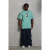 Erkek Baskılı T-Shirt Kısa Kol Bisiklet Yaka Regular Fit Tişört - Mint Yeşili