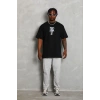 Erkek Baskılı T-Shirt Kısa Kol Bisiklet Yaka Regular Fit Tişört - Siyah