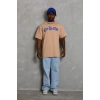 Erkek Baskılı Tişört Kısa Kol Bisiklet Yaka Oversize T-Shirt - Bej
