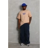 Erkek Baskılı Tişört Kısa Kol Bisiklet Yaka Oversize T-Shirt - Bej
