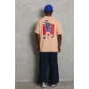 Erkek Baskılı Tişört Kısa Kol Bisiklet Yaka Oversize T-Shirt - Bej