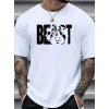 Erkek Baskılı Tişört Kısa Kol Bisiklet Yaka Oversize T-Shirt - Beyaz