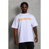 Erkek Baskılı Tişört Kısa Kol Bisiklet Yaka Oversize T-Shirt - Beyaz