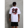 Erkek Baskılı Tişört Kısa Kol Bisiklet Yaka Oversize T-Shirt - Beyaz