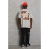 Erkek Baskılı Tişört Kısa Kol Bisiklet Yaka Oversize T-Shirt - Gri
