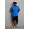 Erkek Baskılı Tişört Kısa Kol Bisiklet Yaka Oversize T-Shirt - Mavi