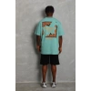 Erkek Baskılı Tişört Kısa Kol Bisiklet Yaka Oversize T-Shirt - Mint Yeşili