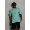 Erkek Baskılı Tişört Kısa Kol Bisiklet Yaka Oversize T-Shirt - Mint Yeşili