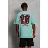 Erkek Baskılı Tişört Kısa Kol Bisiklet Yaka Oversize T-Shirt - Mint Yeşili