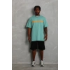 Erkek Baskılı Tişört Kısa Kol Bisiklet Yaka Oversize T-Shirt - Mint Yeşili