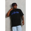Erkek Baskılı Tişört Kısa Kol Bisiklet Yaka Oversize T-Shirt - Siyah