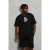 Erkek Baskılı Tişört Kısa Kol Bisiklet Yaka Oversize T-Shirt - Siyah