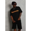 Erkek Baskılı Tişört Kısa Kol Bisiklet Yaka Oversize T-Shirt - Siyah