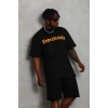 Erkek Baskılı Tişört Kısa Kol Bisiklet Yaka Oversize T-Shirt - Siyah