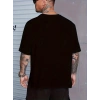 Erkek Baskılı Tişört Kısa Kol Bisiklet Yaka Oversize T-Shirt - Siyah