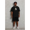 Erkek Baskılı Tişört Kısa Kol Bisiklet Yaka Oversize T-Shirt - Siyah