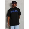 Erkek Baskılı Tişört Kısa Kol Bisiklet Yaka Oversize T-Shirt - Siyah