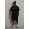 Erkek Baskılı Tişört Kısa Kol Bisiklet Yaka Oversize T-Shirt - Siyah