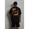 Erkek Baskılı Tişört Kısa Kol Bisiklet Yaka Oversize T-Shirt - Siyah